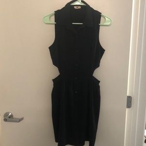 Black satin collared hip cut out dress